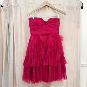NWOT BCBGMaxAzria  Strapless Ruffled Tulle Mini Dress in Pink Sz 4
